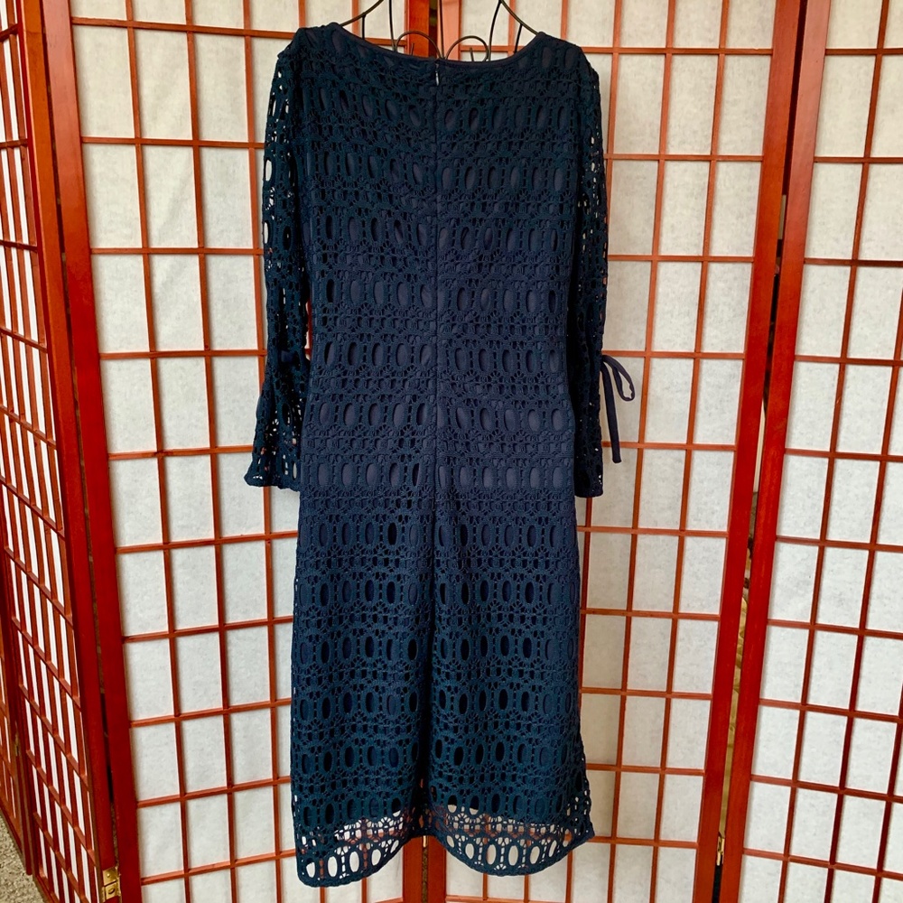 Lovely, Navy R&K Sheath Dress with Crocheted Shell - Picture 4 of 6